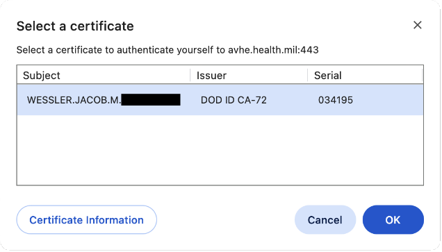 DOD E-mail certificate selection
